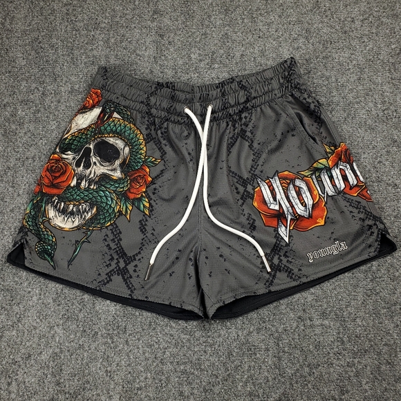 YoungLA Other - YoungLA Mesh Gym Shorts Mens Medium Skull Rose Snake Spellout Graphic Athletic